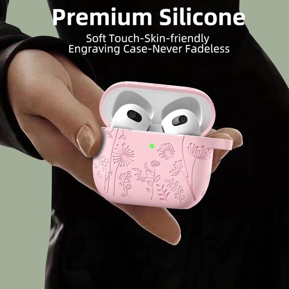 Women's Apple Airpods Flower Engraved Case Compatible Cleaner Kit Keychain Bag - Picture 8 of 9